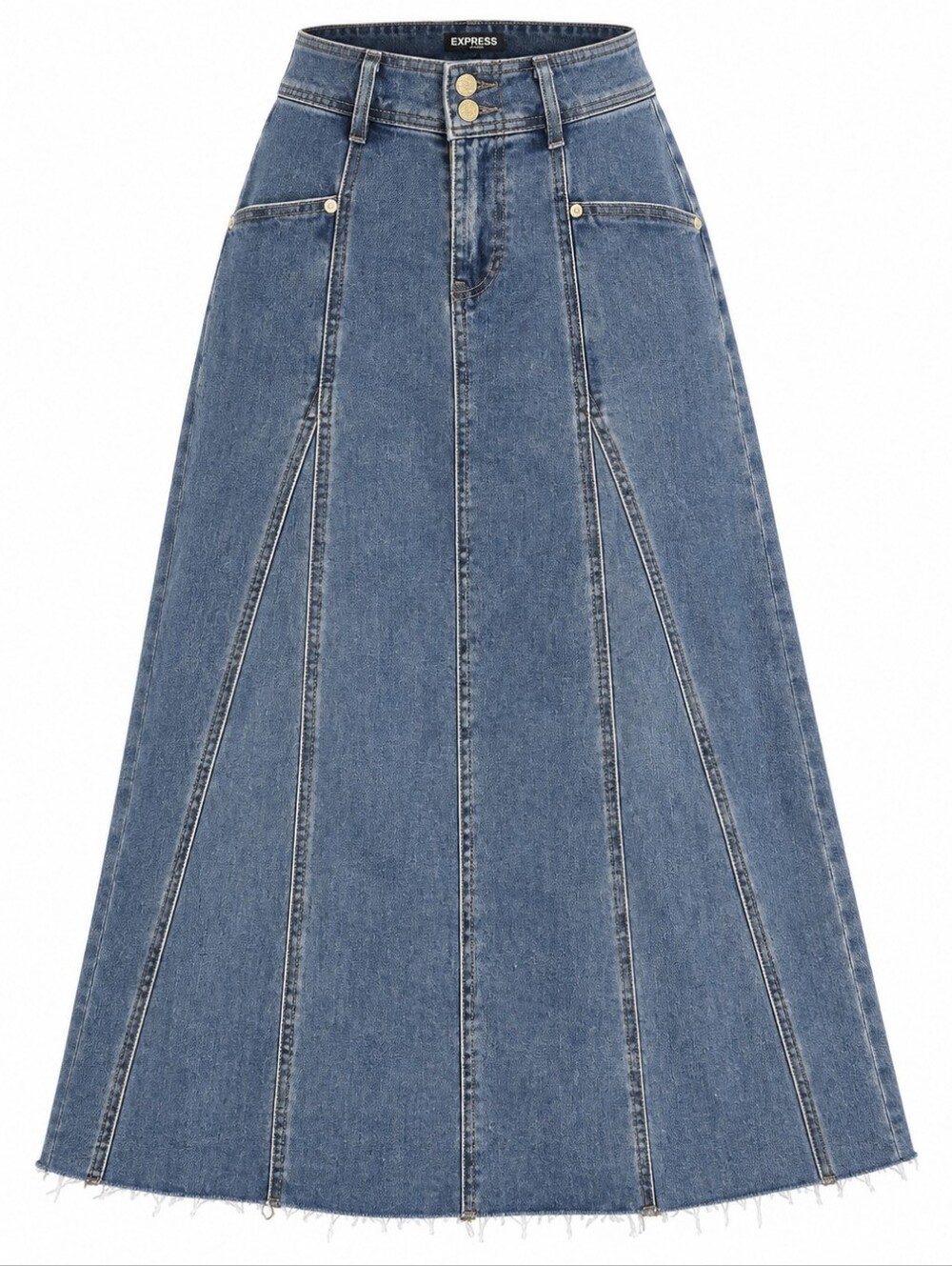 Express medium wash high waist raw hem tulip circle skirt size 6 brand new
